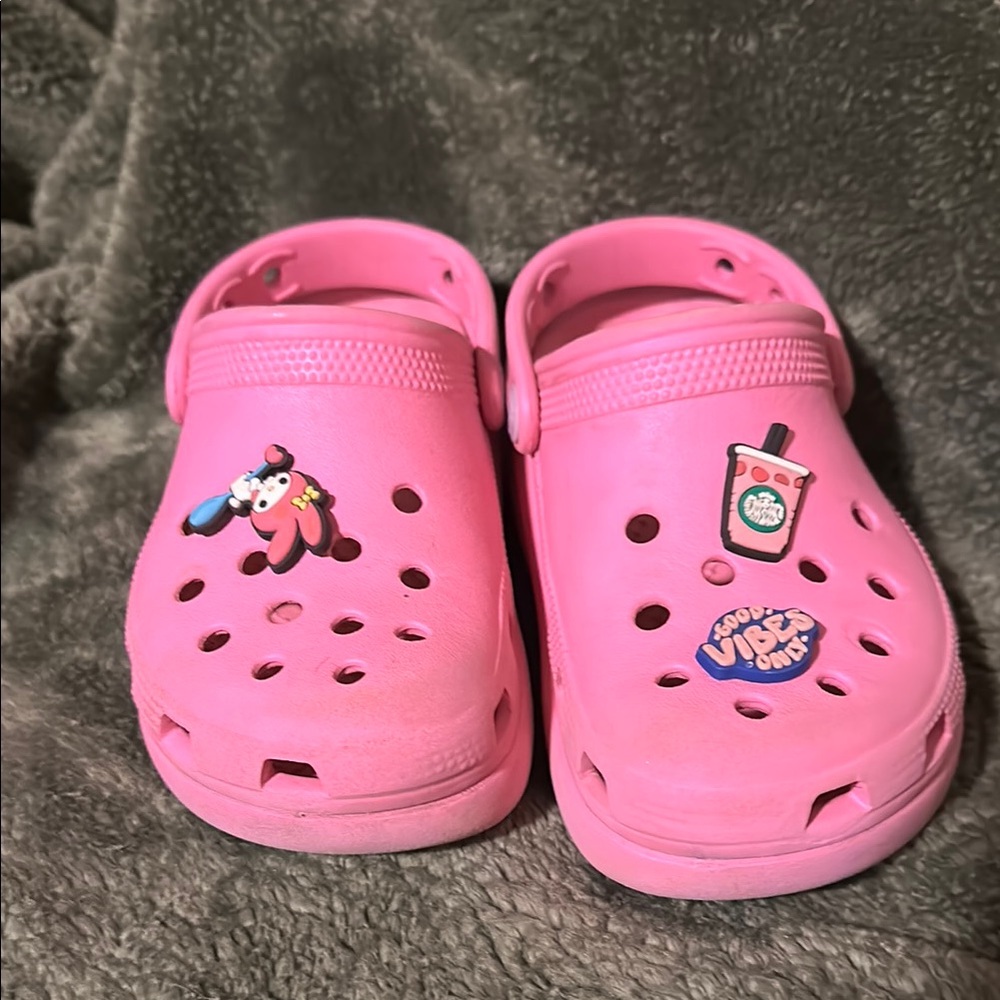 Kids Pink Crocs platform